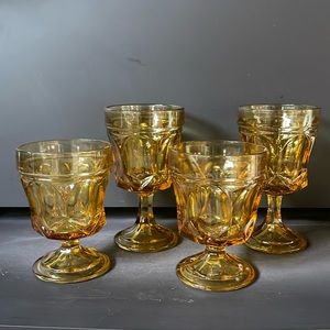 Four Vintage amber goblet glasses